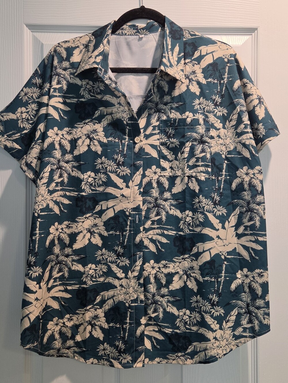 Teal + Cream Hawaiian Button Down